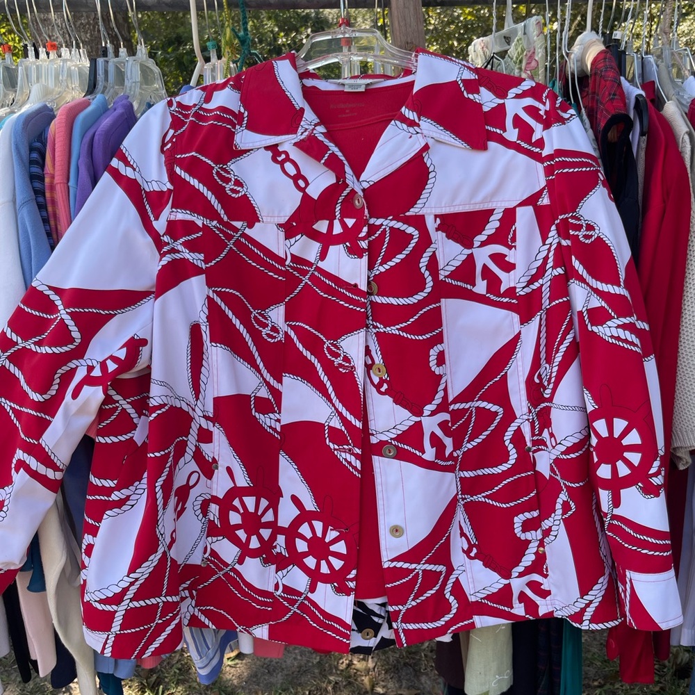 Allison Daley Red and White Nautical Print Jacket